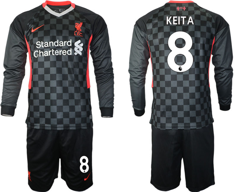 Men 2021 Liverpool away long sleeves #8 soccer jerseys->customized soccer jersey->Custom Jersey